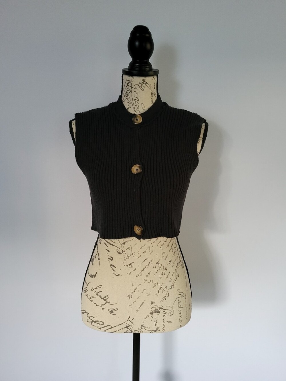Free People Black Cropped Button Up Sweater Vest  Women's Size M